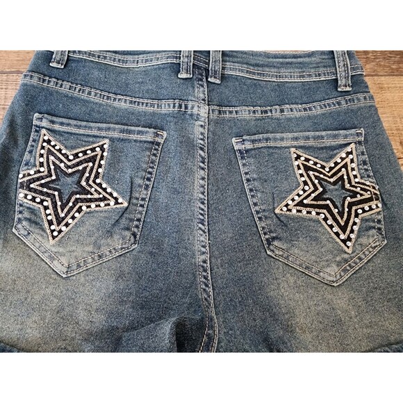 Romwe Star with Rhinestones Graphic Pockets Denim Shorts Womens 4 SMALL - Picture 3 of 10